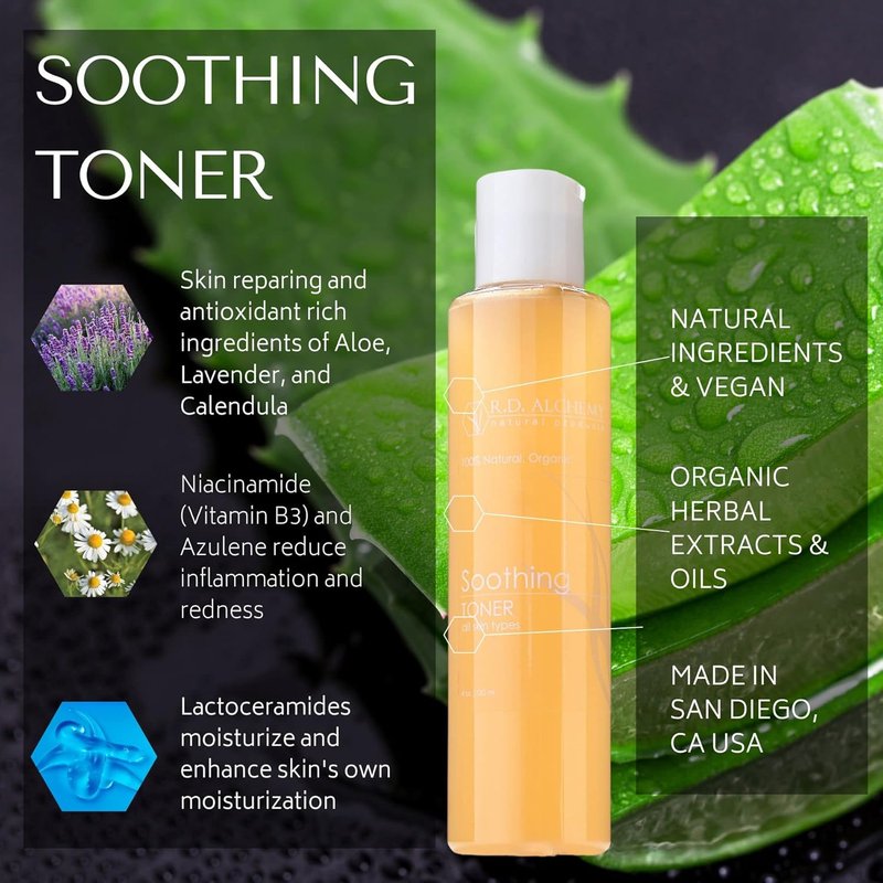 Natural & Organic Soothing Toner - Calming Formula for Dry, Sensitive Skin | Reduces Redness & Pore Size