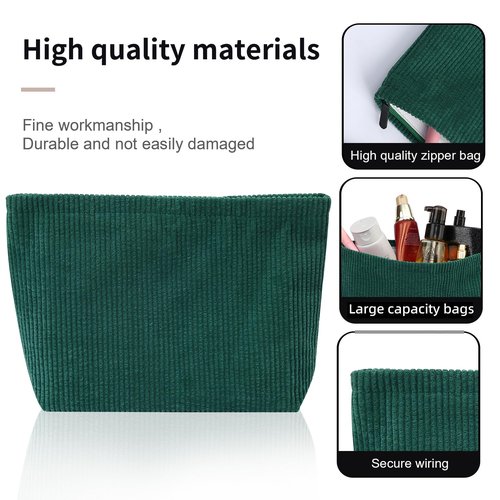 Wudimeitt Cosmetic bag Makeup bag Preppy Cute Corduroy Toiletry bag for women travel essentials (Green)