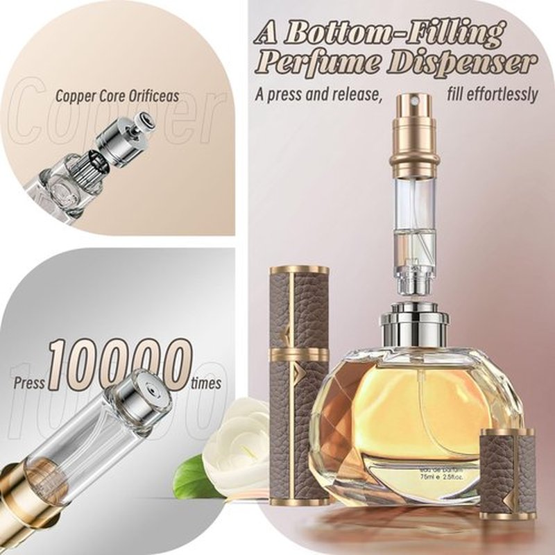 YIERSO Perfume Travel Refillable Bottle,Genuine Leather Bottom-Filling Fragrances Perfume Atomizer,Mini Cologne Dispenser,Portable Sprayer Pocket Size for Cruise Car Trip Purse Gift 5ml (Gray)