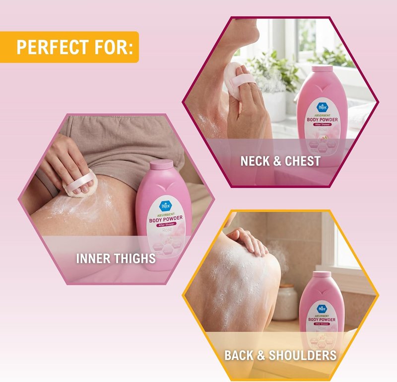 Talc-Free Cornstarch Body Powder - Moisture Absorbing Rose Scent | 13 Oz Bottle for Daily Freshness