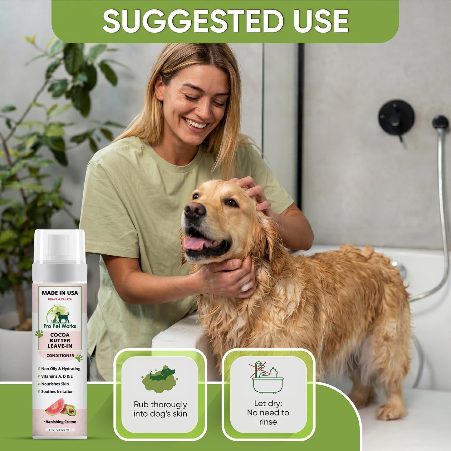 Pro Pet Works 5 in 1 Cocoa Butter Leave-in Dog Conditioner Lotion for Dogs & Cats-Hot Spot Cream/Balm for Allergies, dermatosis, Paw Fungus Or Itchy Skin-Heals Small Cuts & Abrasions[Made in USA]