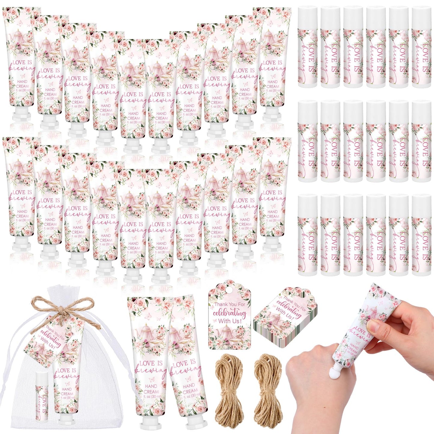 Loopeer 30 Sets Love Is Brewing Bridal Shower Hand Cream and Lip Balm Gift Bridal Shower Party Favors Thank You Gift for Guest Travel Size Wedding Party Supplies