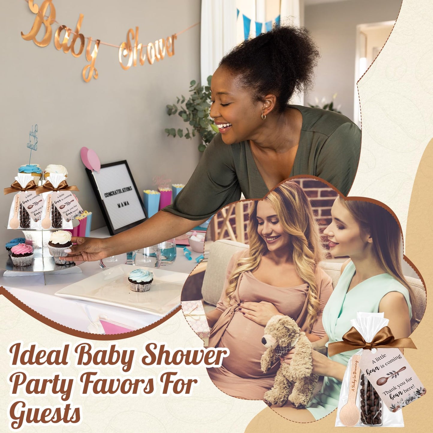 Gandeer 30 Set Coffee Baby Shower Favors for Guest A Baby Is Brewing Wooden Spoon Mini Coffee Glass Jar Thank You Card Brown Ribbon and Bags for Gender Reveal Party Guest Souvenirs