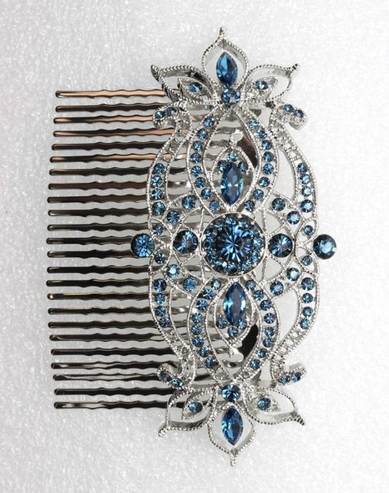 Faship Gorgeous Navy Blue Large Big Floral Hair Comb