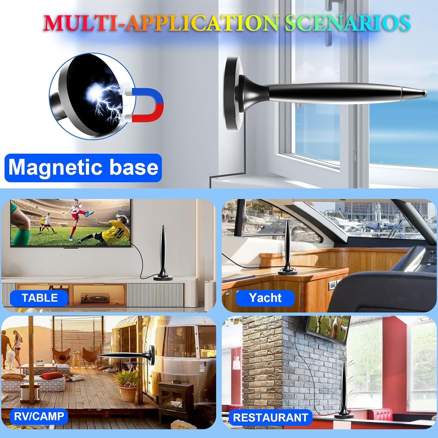 TV Antenna for Smart TV Indoor/Outdoor,Portable ATSC Freeview HDTV Antenna Long Range Reception for Local Channels 4K 8k 1080P, Easy Installation with Strong Magnetic Base All Tvs,14.5ft Coax Cable