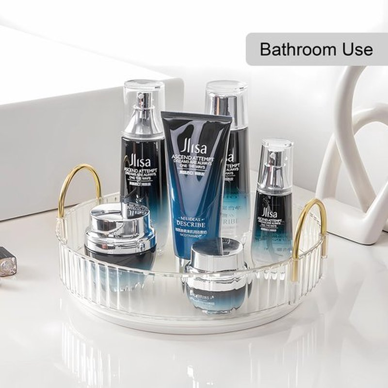 YCIA&DONE 360 Rotating Makeup Organizer and Storage for Vanity Countertop 1 Tier, High Capacity Cosmetic Skincare Perfume Organizer for Dresser Bathroom Fridge Lazy Susan Organizer(Clear White)
