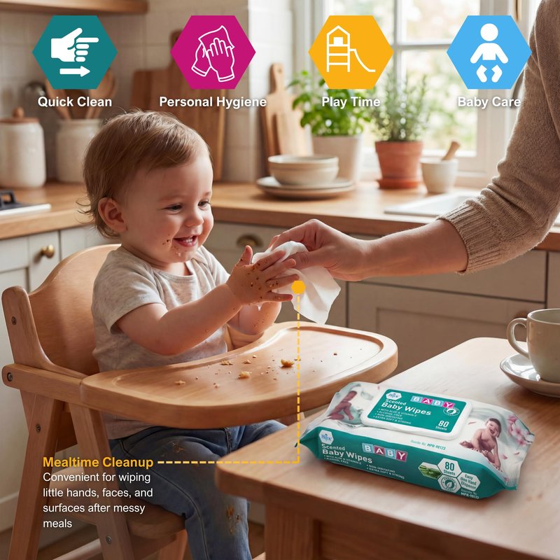MED PRIDE Scented Baby Wipes, 12 Pack (80 Wipes Each), Aloe & Vitamin E, Alcohol Free, Paraben Free, Soft & Strong Baby Wet Wipes with Resealable Lid