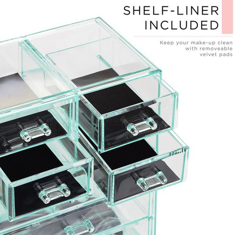Sorbus Clear Cosmetic Makeup Organizer - Make Up & Jewelry Storage, Case & Display - Spacious Design - Great Holder for Dresser, Bathroom, Vanity & Countertop (3 Large, 4 Small Drawers) [Teal Thrill]
