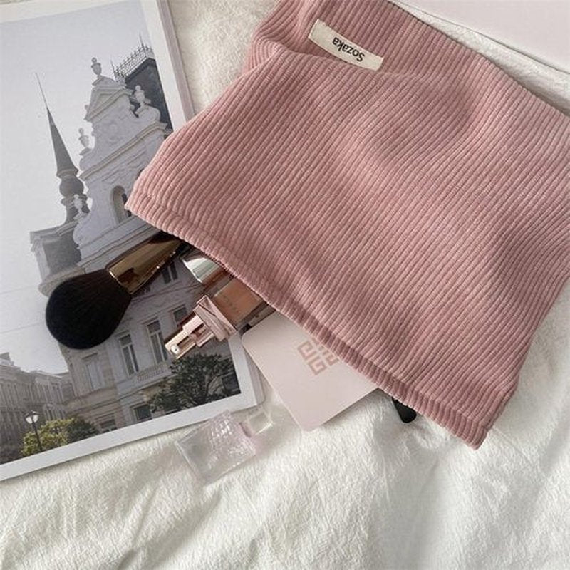 Cosmetic Bags for Women - Corduroy Cosmetic Bag Aesthetic Women Handbags Purses Smile Dots Makeup Organizer Storage Makeup Bag Girls Case Bags (Pure Pink)