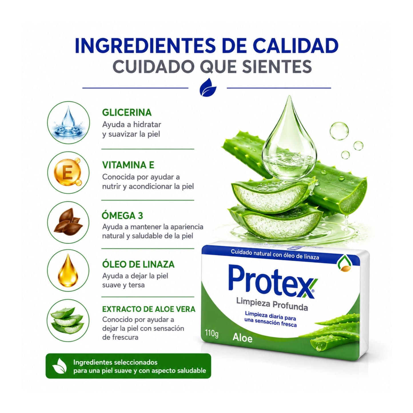 Protexx Aloe Body Soap Bars, 3 Pack, 110g Each, Daily Cleansing Bath Soap with Aloe Extract