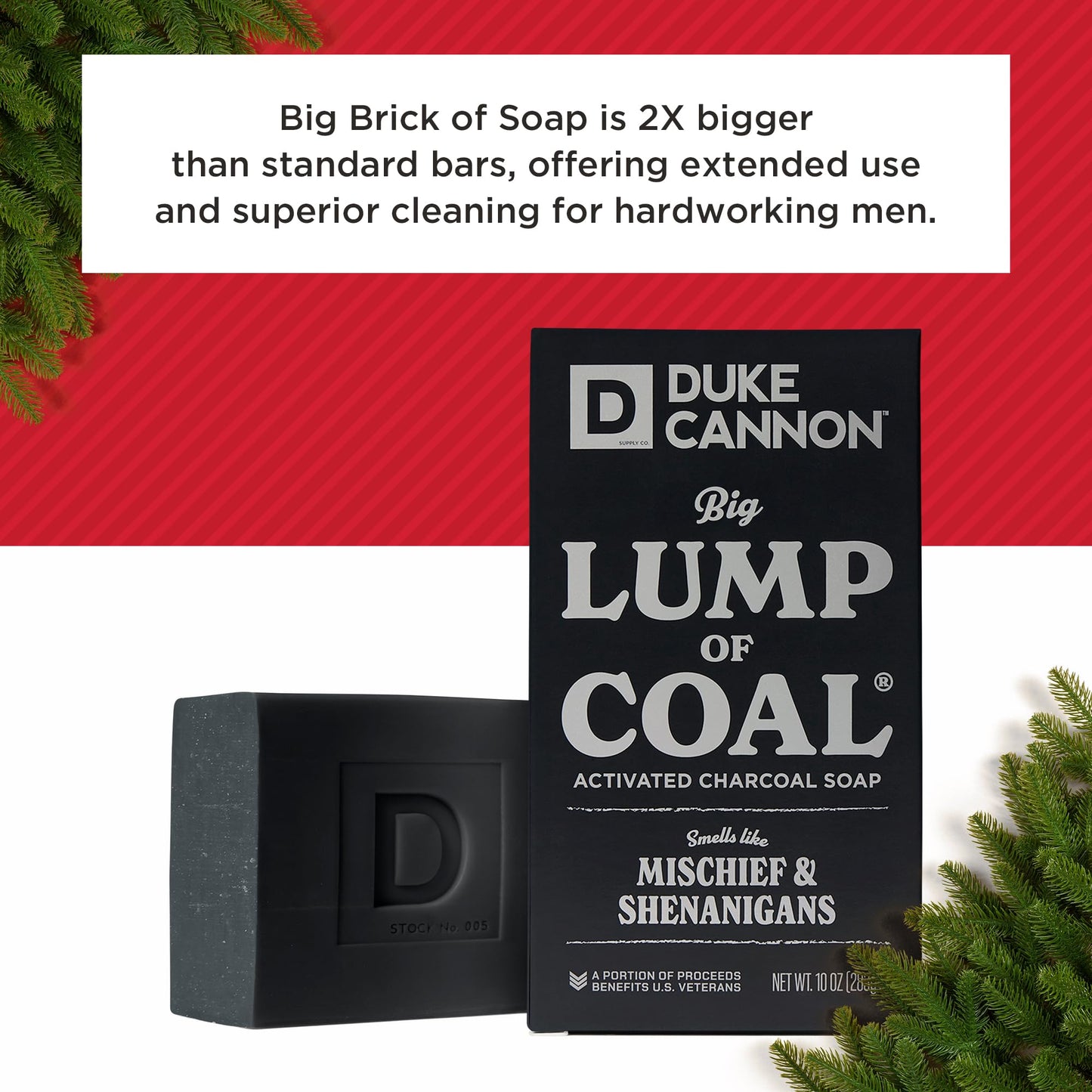 Duke Cannon Supply Co. Big Brick of Soap Bar for Men Holiday Edition - Lump of Coal (Bergamot & Black Pepper Scent), 10 oz. (2 Pack)