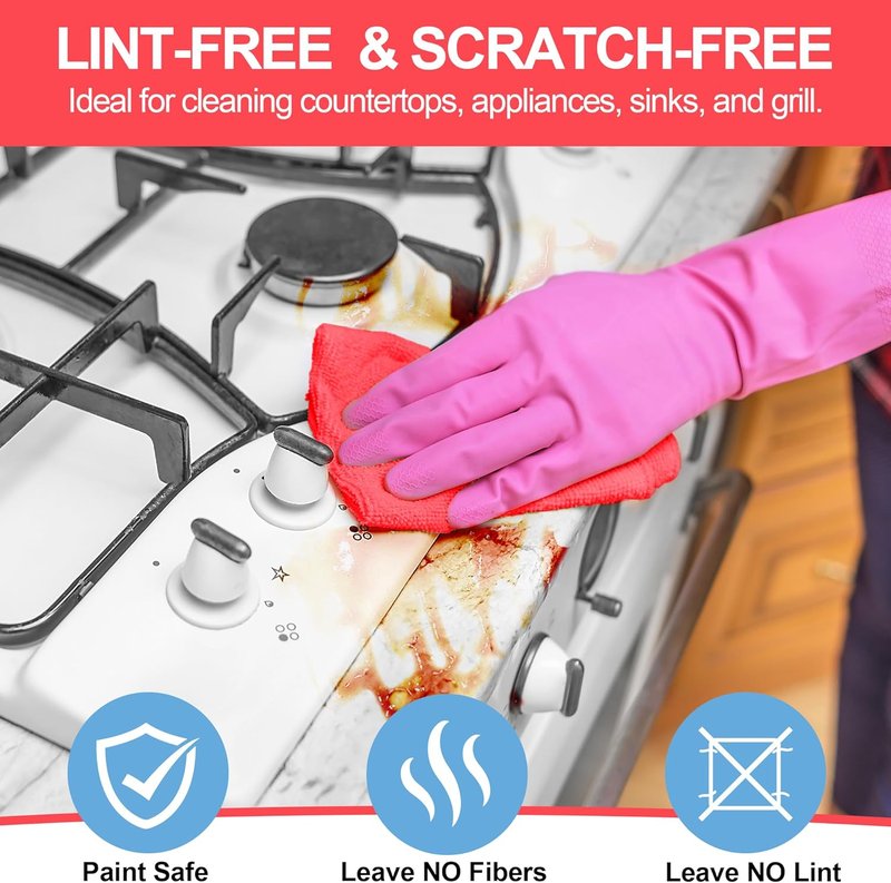 Microfiber Cleaning Cloths - 12 Pack Lint-Free Reusable Towels | 12" x 11" for Home & Kitchen Cleaning