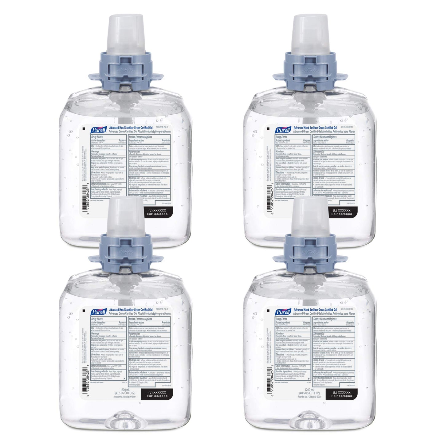PURELL Advanced Hand Sanitizer Green Certified Gel, Fragrance Free, 1200 mL Hand Sanitizer Refills for PURELL FMX-12 Push-Style Dispenser (Pack of 4) - 5091-04