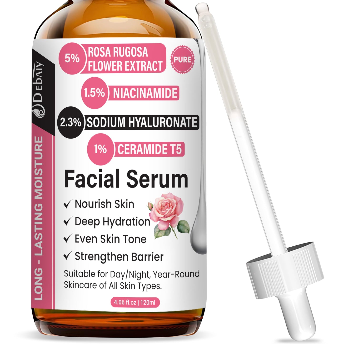 DEBAIY Rose 2.3% Hyaluronic Acid Facial Serum - Nourish Skin, 120ml/4.06fl.oz