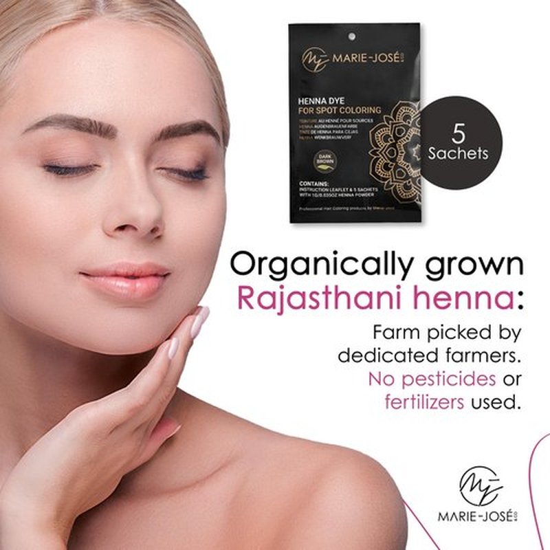 Marie-José & Co Henna Dye Set - Professional Grade Henna Tint for Spot Coloring - Good for 50 Applications (Dark Brown)