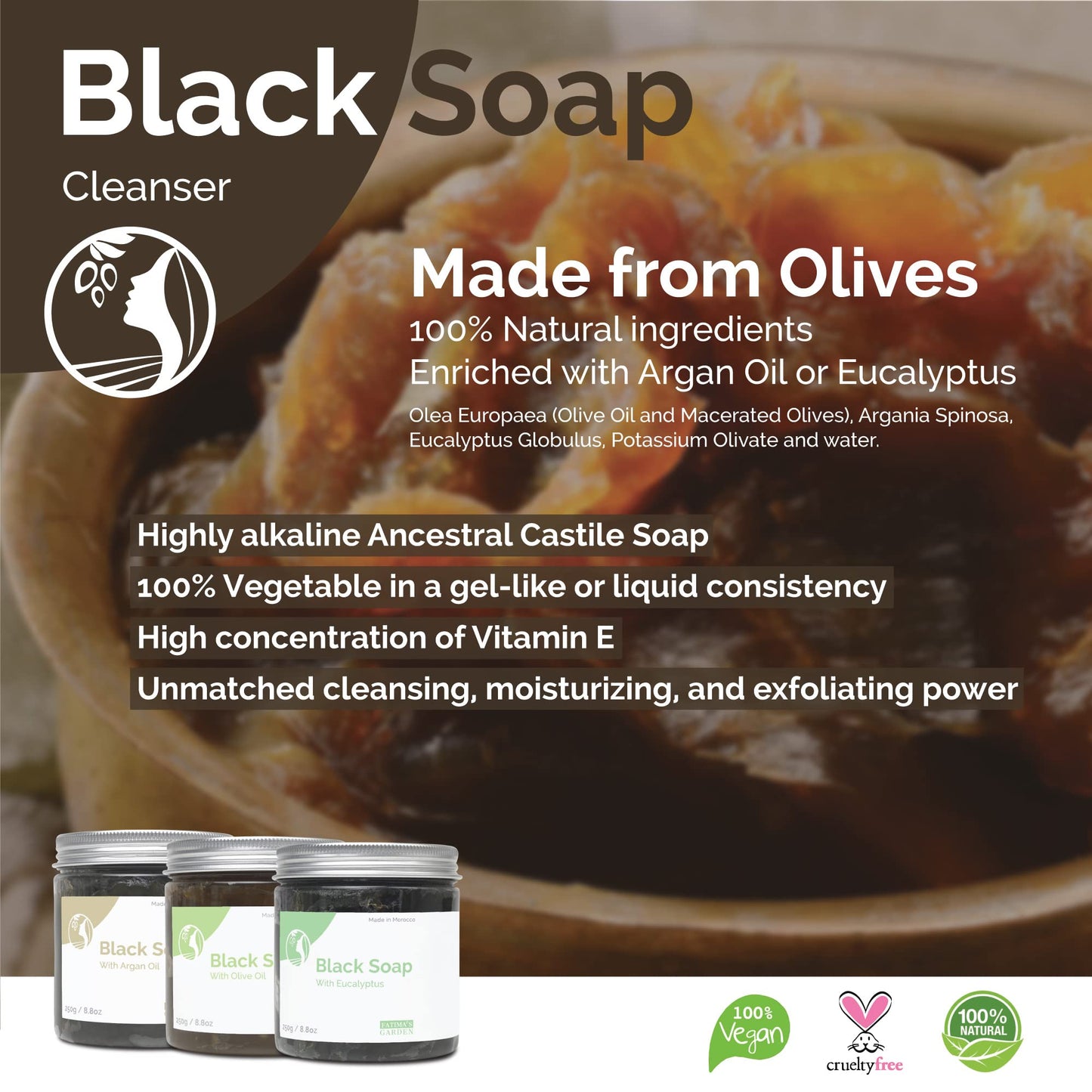 Fatima's Garden Argan Oil Black Soap - Exfoliating Cleanser, 250g