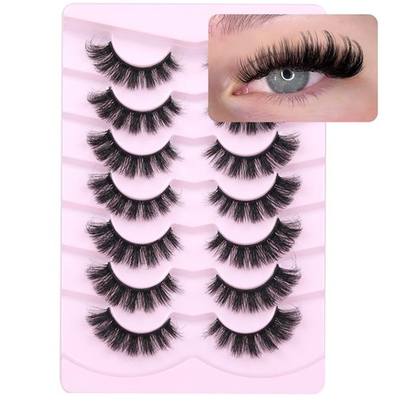 Mink Lashes Fluffy Volume False Eyelashes Wispy Strip Fake Eyelashes Cat Eye Lashes Thick 20MM Long False Lashes 7 Pairs Pack Natural Look