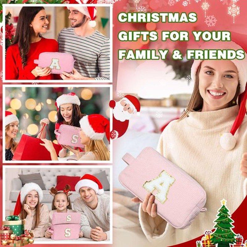 YOOLIFE Makeup Bag Personalized Gifts - Initial Pink Travel Makeup Bag Make Up Bag Teen Girls Gifts Year Old Girl Birthday Gift Friend Birthday Bridesmaid Wedding Gifts for Women Her Girls Pink M