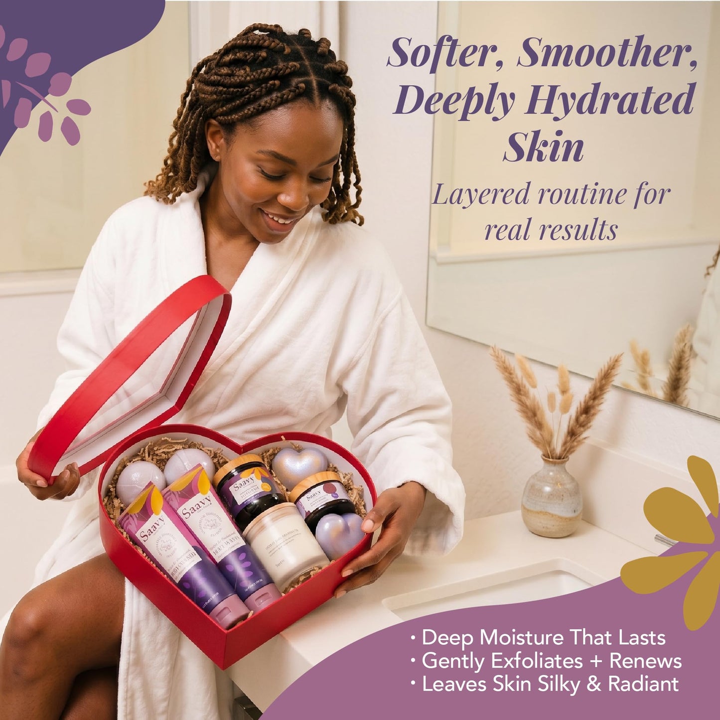 Mom Gifts Set Saavy Naturals - Plant-based Ingredients 9-Piece Spa Gift Set – Body Wash, Scrub & More – , Luxurious Spa Gift Basket for Women & Men –(Mothers Day Gifts – Lavender Chamomile)
