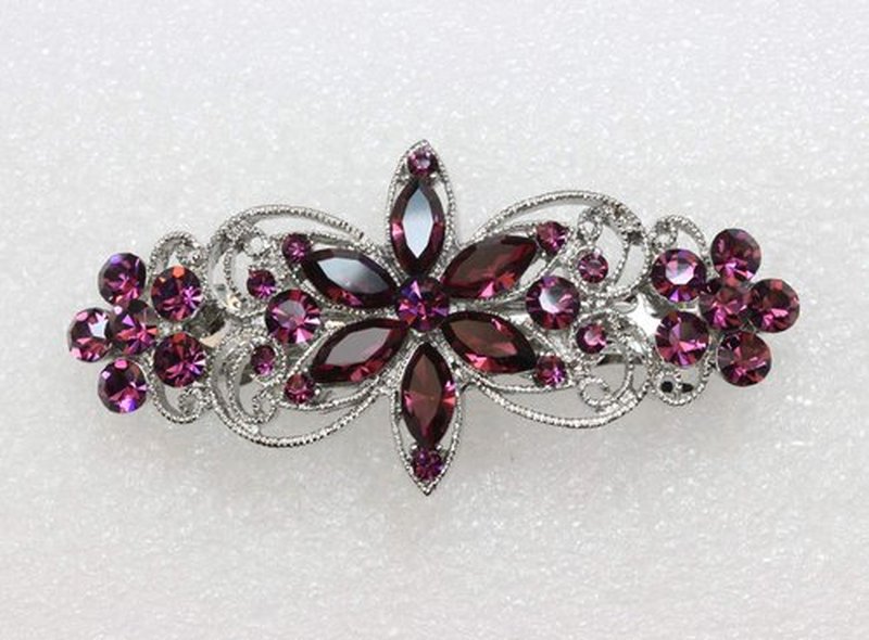 Faship Gorgeous Purple Rhinestone Crystal Flora Hair Barrette Clip