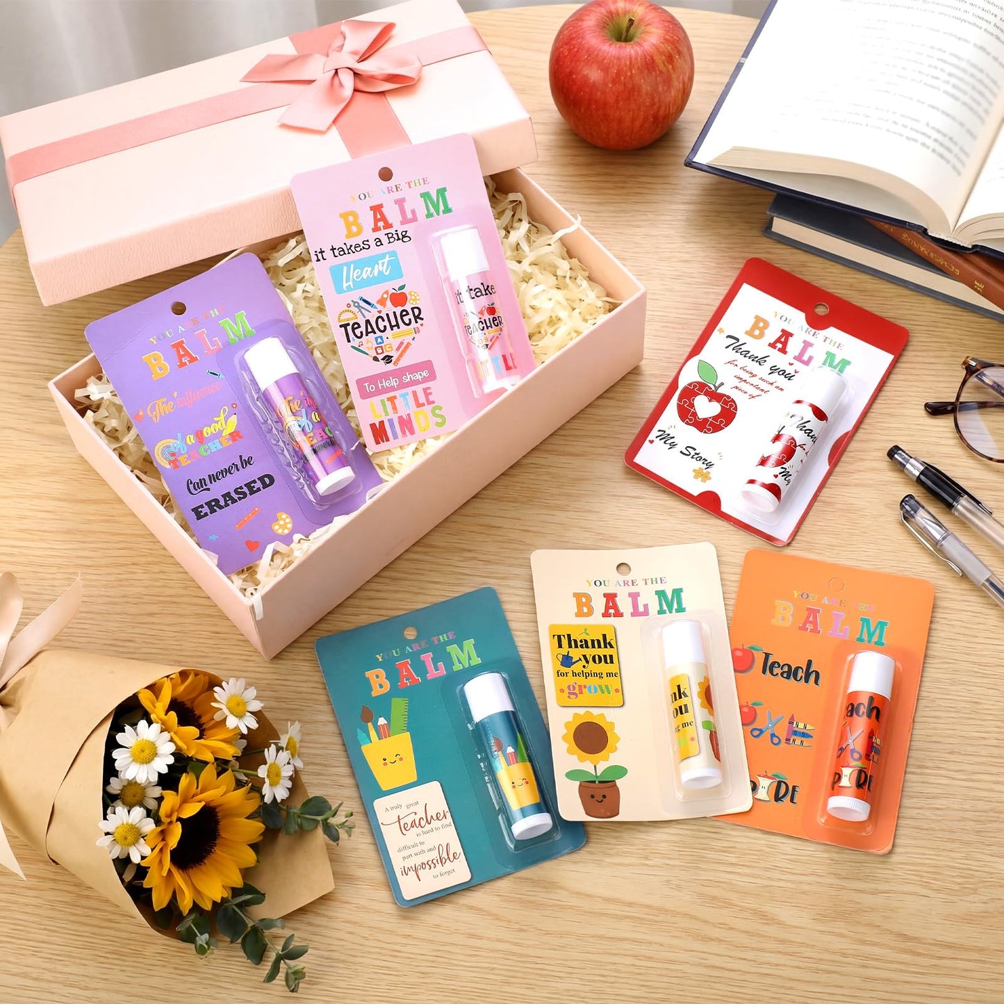 Leelosp 6 Sets End of the Year Teacher Gifts You Are the Balm Lip Balm Bulk with Inspiring Card Back to School Small Appreciation Gifts for Teacher Staff Student School Classroom