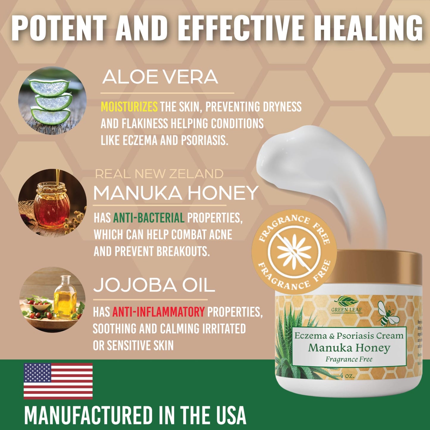 Manuka Honey Eczema Cream Moisturizing Lotion For Psoriasis Relief - Itchy, Dry Skin Rash Ointment - Skin Soothing Moisturizer For Kids, Adults, Baby Ultra Strength Body & Face Cream