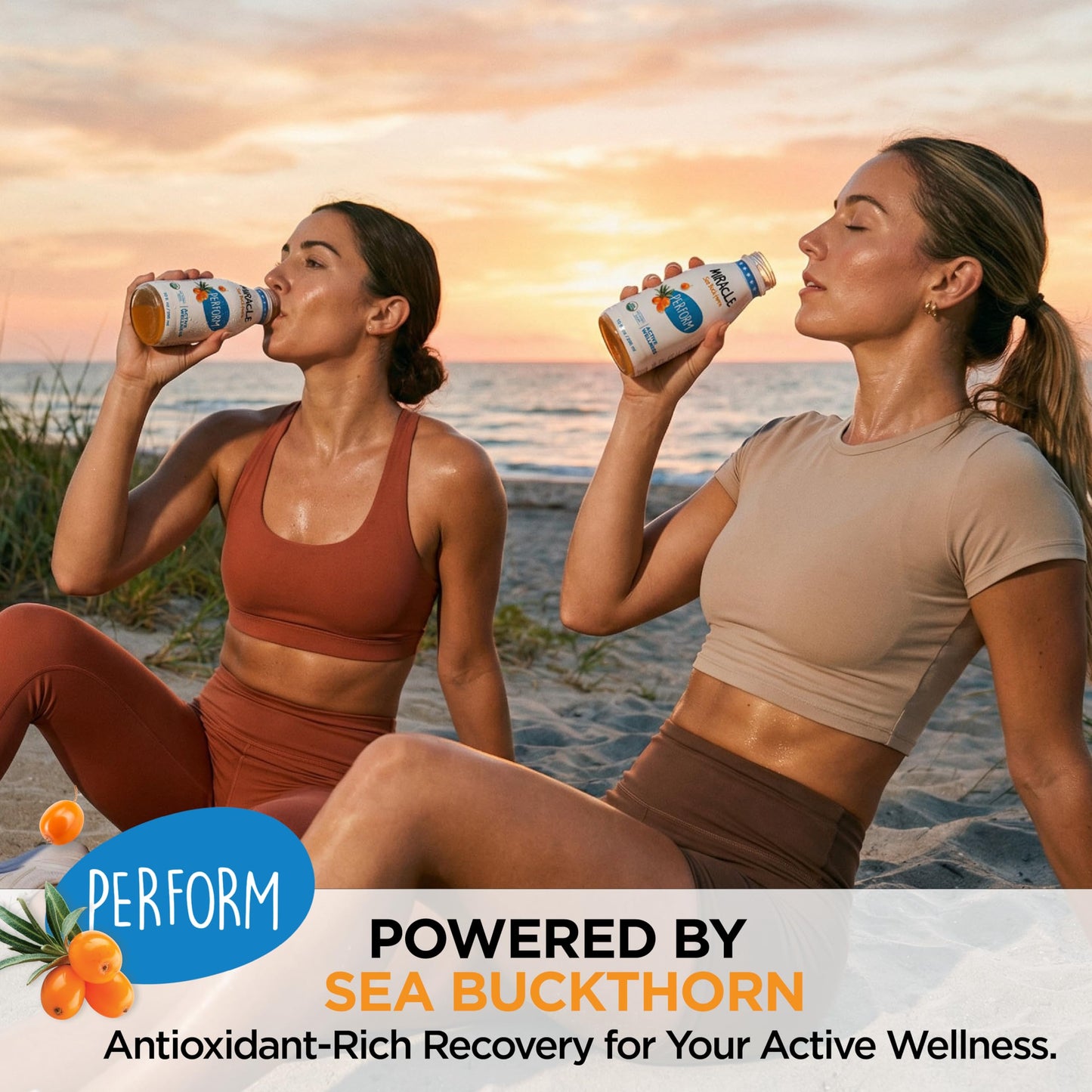 Miracle Sea Buckthorn PERFORM – Organic Sea Buckthorn Juice Drink for Energy, Hydration & Performance– Natural Omega 7 & Antioxidant Support – Pure Sea Buckthorn Berry Natural Focus, Recovery & Antioxidants – No Added Sugar – 10 fl oz Glass Bottle
