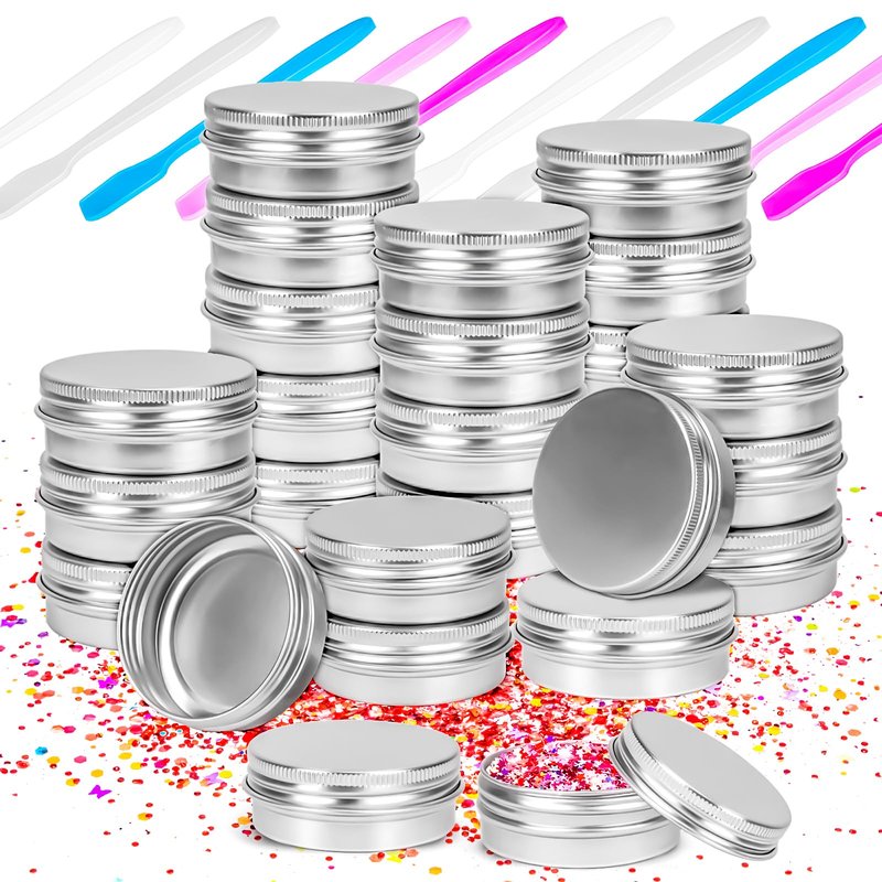 MotBach 24 Pack 0.5oz Tin Jars, 15ml Metal Tin cans, 1/2 Ounce Aluminum tin can jar Containers with Lid for Lotion Bars, Beard Balm, Spices, Salve, Balms, Toiletries, Creams, Samples, Makeup Cosmetic