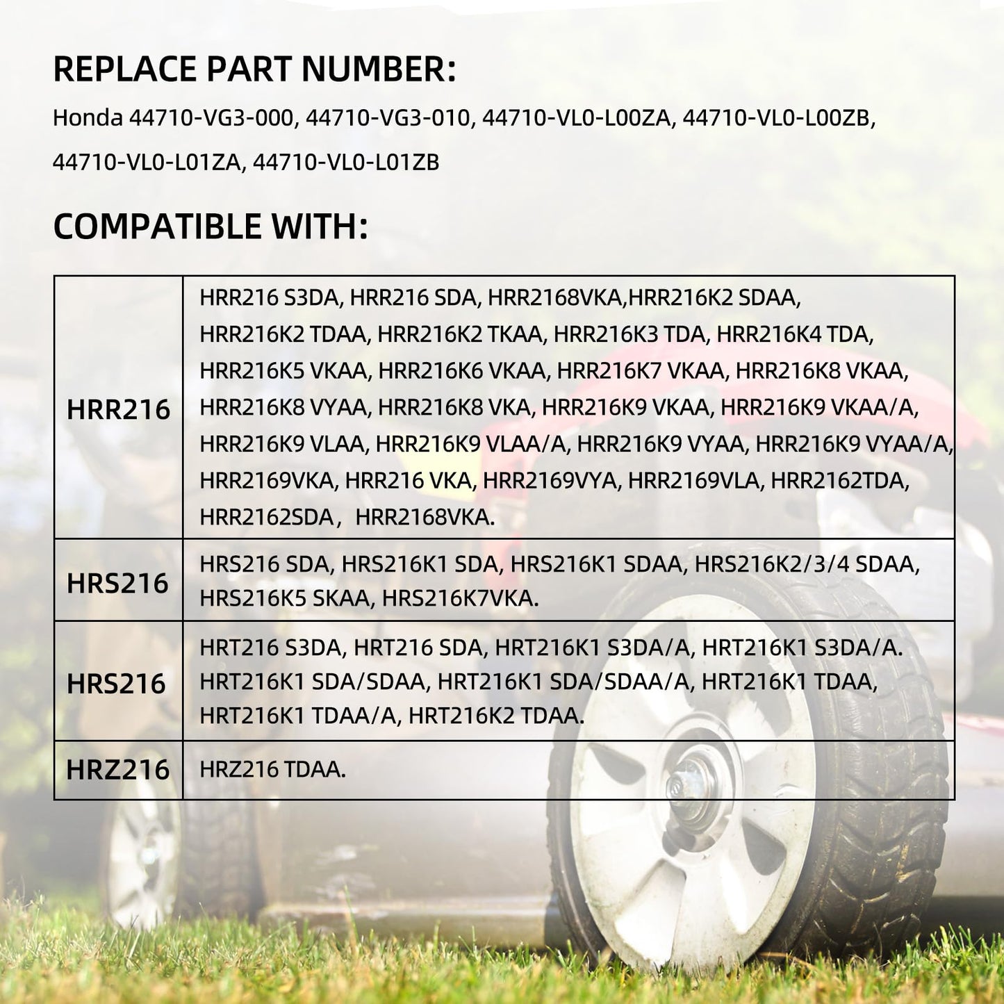 44710-VL0-L02ZB Front Lawn Mower Wheels for Honda HRR216 HRS216 HRT216