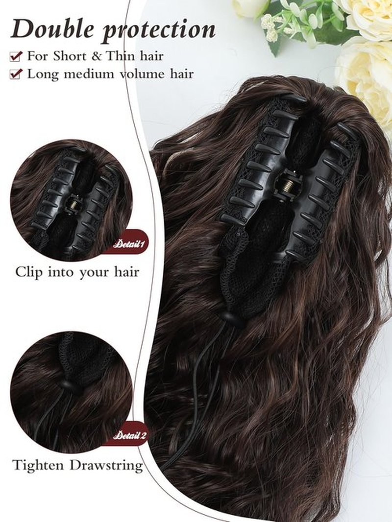 Molefi Ponytail Extension,30Inch Synthetic Hair Extensions Ponytail Chocolate Brown Long Curly Ponytail Hairpiece for Women Claw Clip in Ponytail for Daily Use