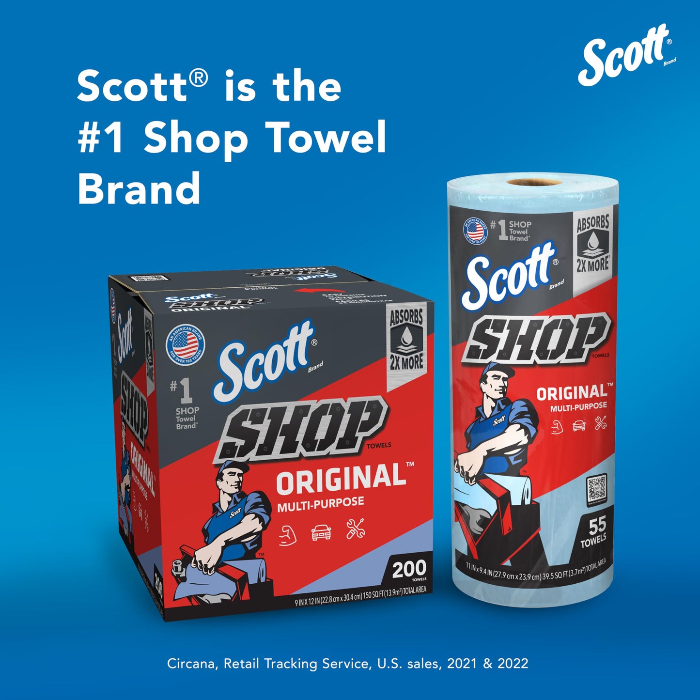Scott Shop Original Blue Towels (55990), Large 9.4”x11 Cloth-like Paper Towel, 4 packs of 6 (60 Sheets/Roll, 24 Big Rolls/Case, 1,440 Sheet Total)