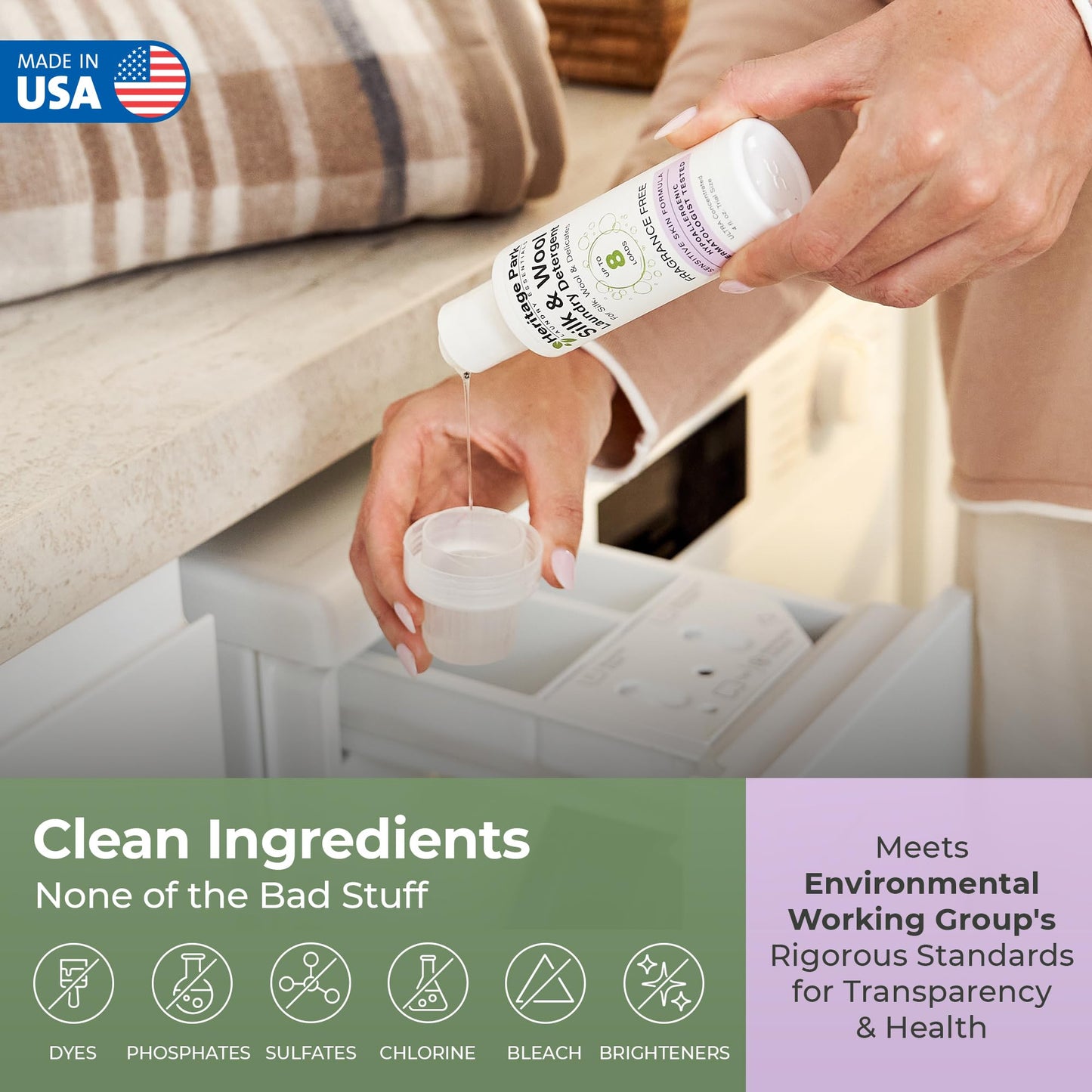 Heritage Park Silk & Wool Fragrance Free, Hypoallergenic, pH-Neutral Laundry Detergent - Dermatologist-tested, Sensitive Skin-Friendly, Enzymes-Free, Ultra Concentrated (4 Fl Oz)