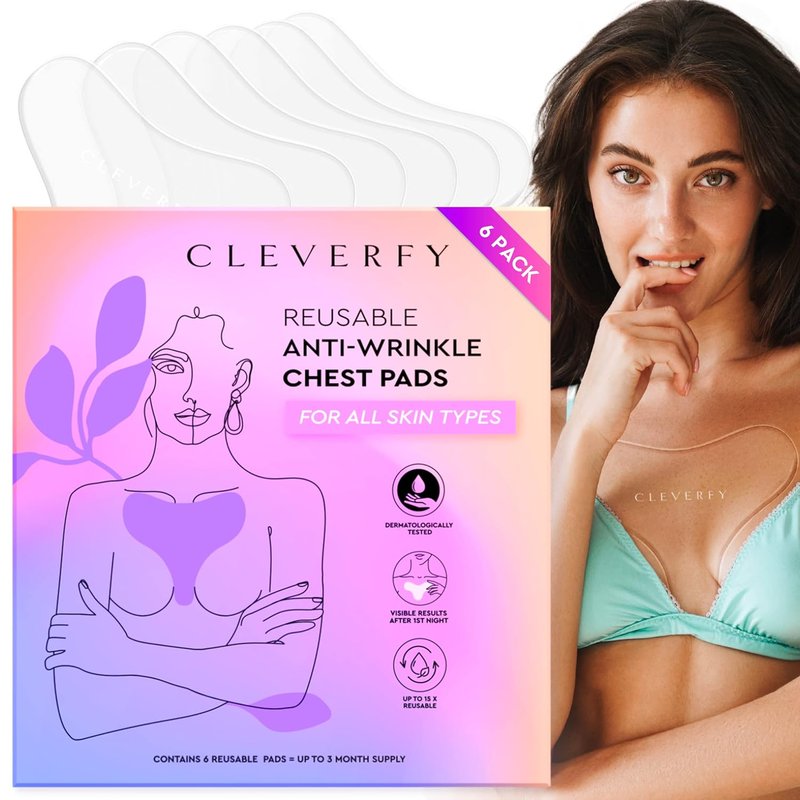 CLEVERFY Silicone Chest Wrinkle Pads - T-Shape Décolleté Treatment, 3 x 6 Inches
