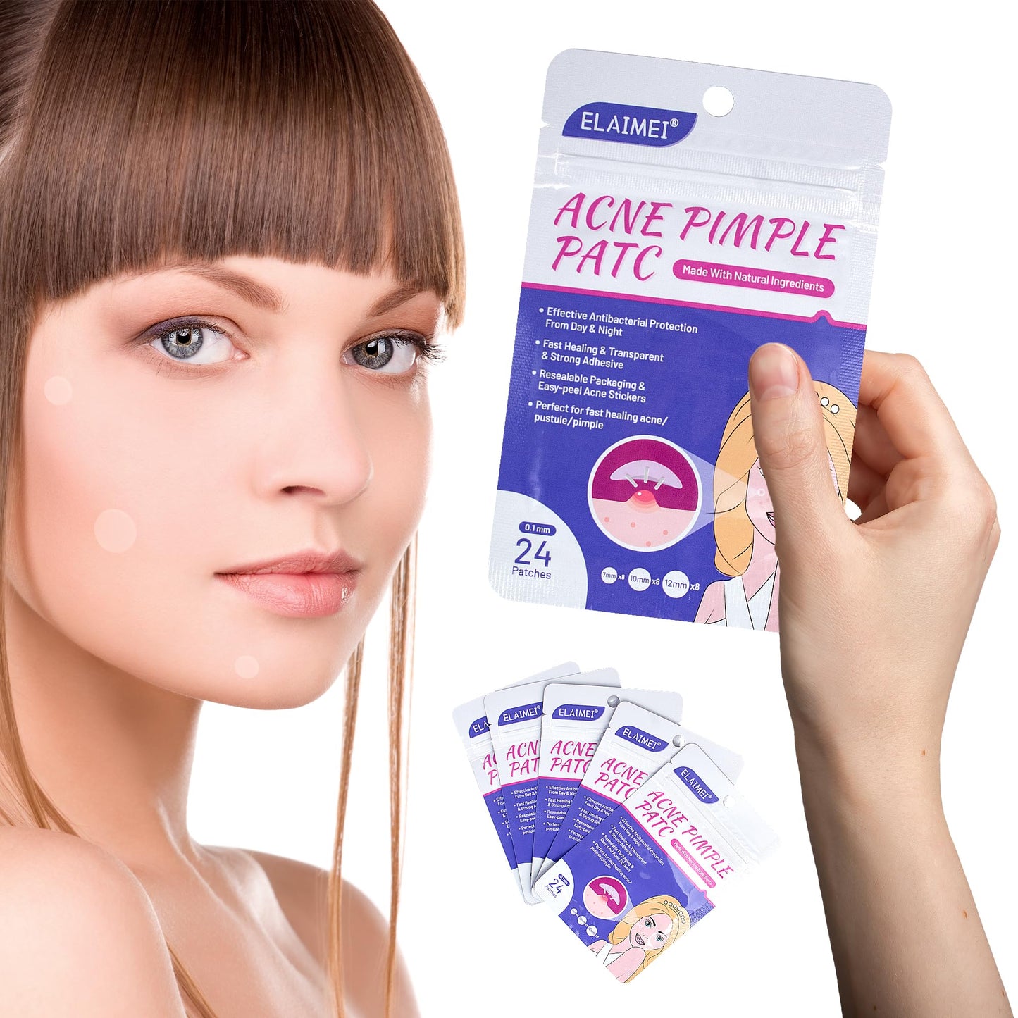 PUREVACY Acne Pimple Patch 3 Sizes. 120 Pack Clear Zit Patches for Face, Body. Thin Acne Patch Zit Dots with Tea Tree Oil, Calendula Oil. Absorbing Hydrocolloid Acne Patches, Blemish patches