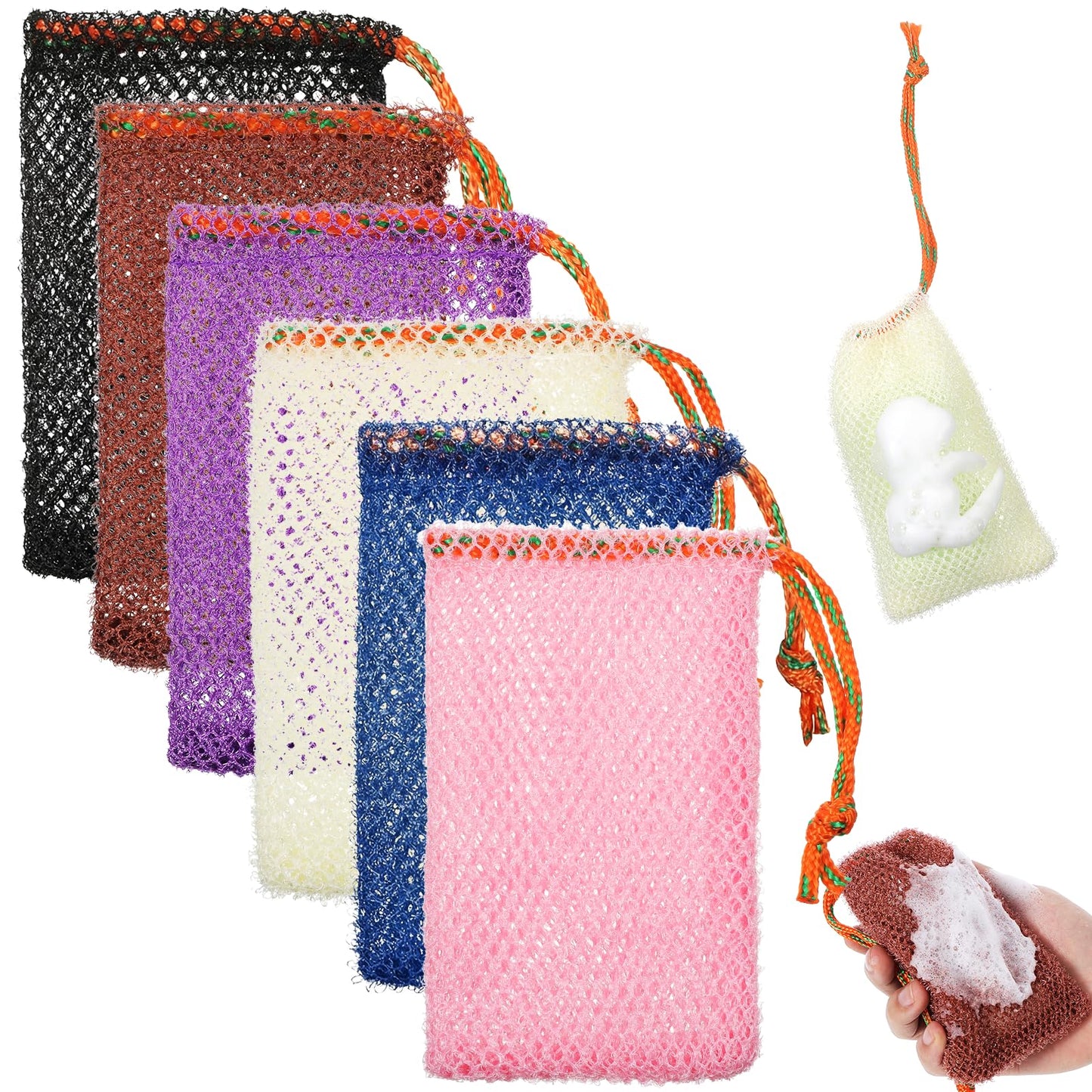 XLIUAX 6 Pack Exfoliating Mesh Soap Bag, Soap Bar Pouch Foaming Bubble Net Bags with Drawstring for Shower Body Facial Cleaning Tool, 5.5x3.5Inch