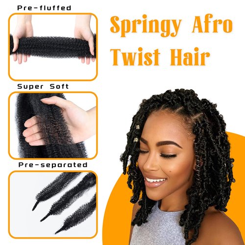 Marley Twist Braiding Hair 10 inch Black 3 Packs Pre Separated Springy Afro Twist Hair for Soft Locs Pre Fluffed Spring Twist Hair Synthetic Cuban Twist Hair Extensions (10 Inch,1B)