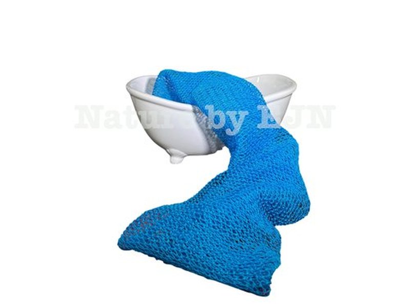Nature by EJN - Net Bath Sponge, Customized N1 Weave, Long, NKN Naturals, Skin Exfoliation, African, Porous, Stretches to Approximately 49" (Sea Blue)