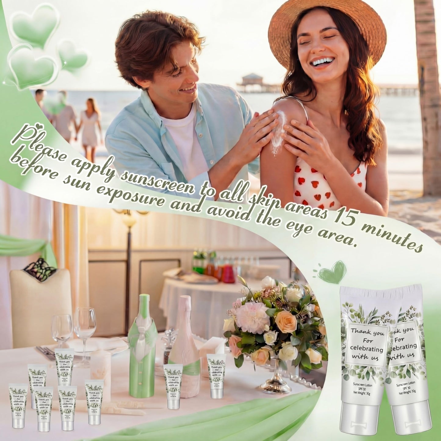 Dansib 48 Pcs Travel Size Mini Sunscreen Bulk for Summer Vacation Spf 30 Water Resistant Sunscreen Lotion Sunblock for Thank You Gifts Hawaiian Wedding Pool Party Favor (Leaf)
