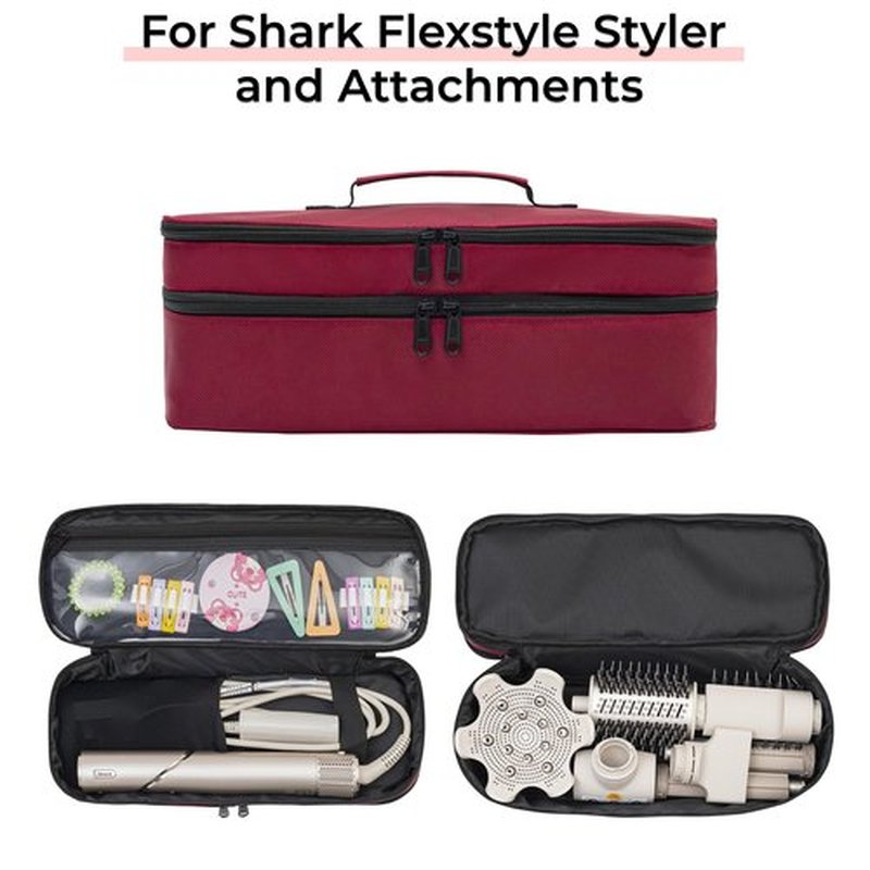 GREENESTA Hair Tools Travel Bag Compatible With Shark Flex Style Attachment, Shark Airwrap Flexstyle, Dyson Airwrap | Travel Case For Sharkflex Styler | Beauty Hair Dryer Attachments Storage Burgundy