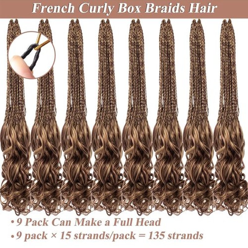 RuiYok French Curl Crochet Braids 14 Inch 9 Packs Blond Mix Brown Goddess Box Braids with Curly Ends Pre Looped Synthetic Bohemian Braiding Hair for Women