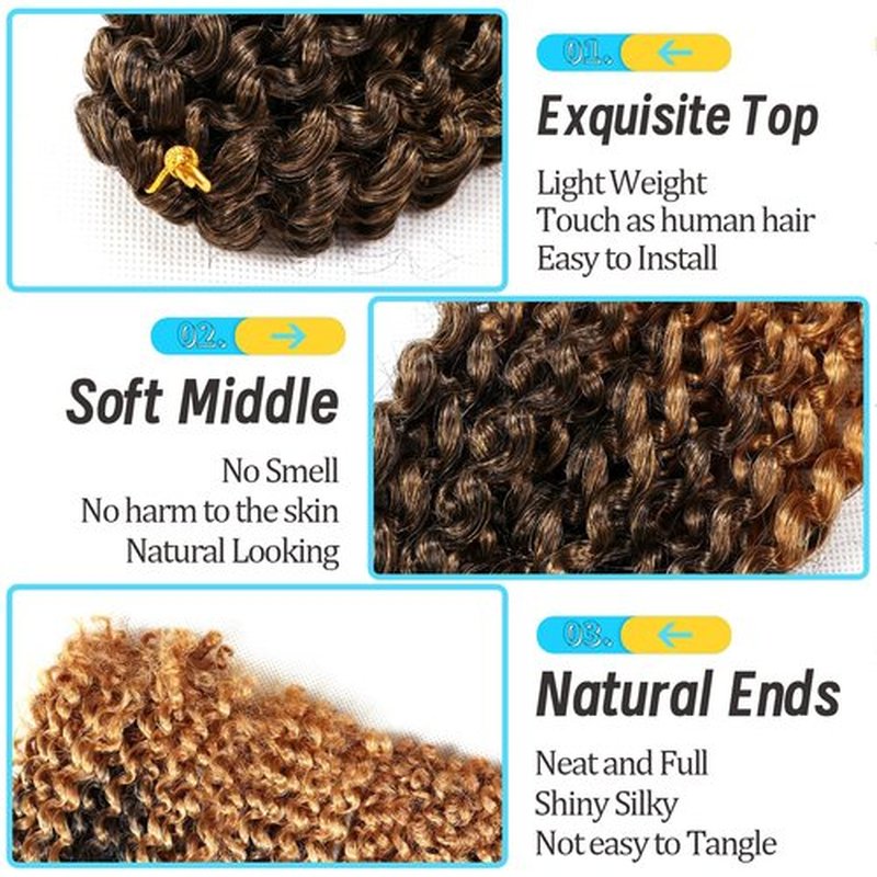 12 Inch Short Passion Twist Hair 8 Bundles Marlybob Crochet Hair Kinky Curly Crochet Hair for Black Women Water Wave Crochet Hair for Kids (8Bundles12 Inch, 1B/27#)