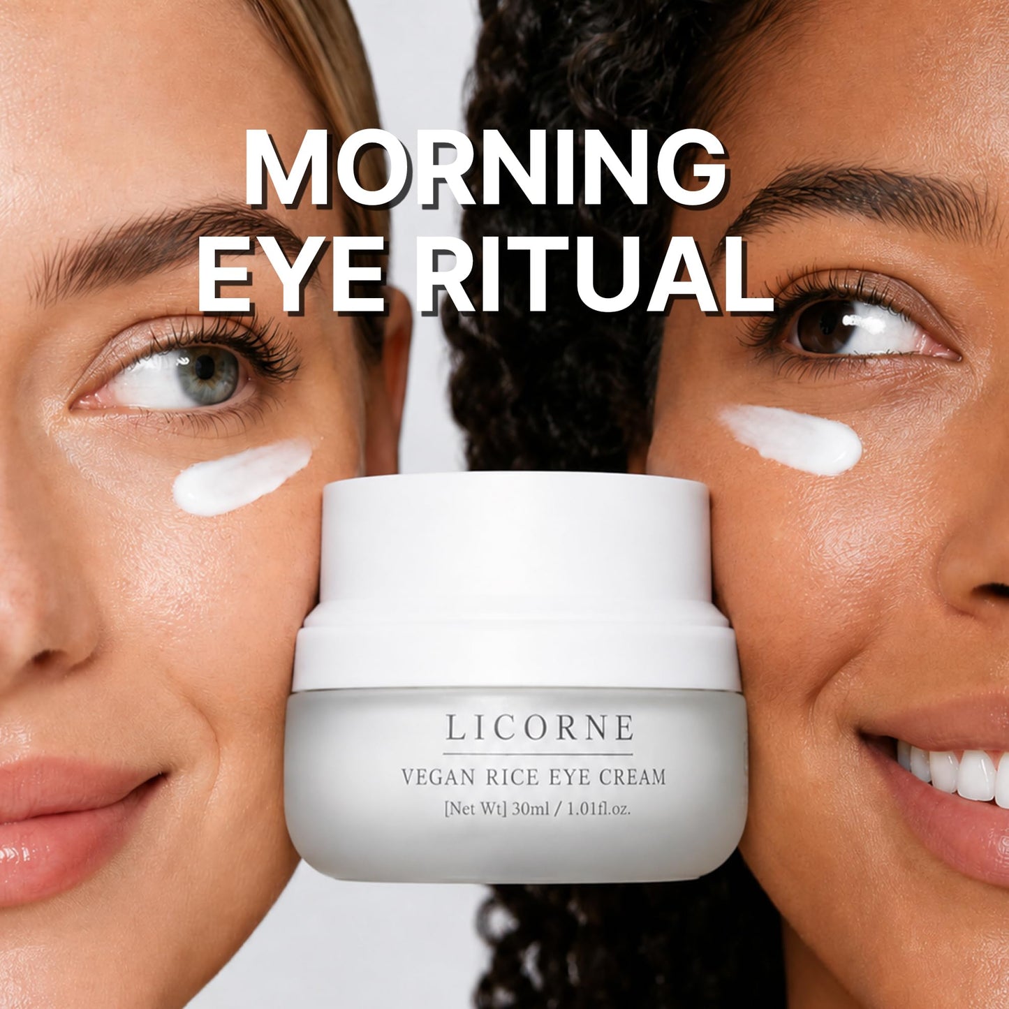 LICORNE Vegan Rice Eye Cream for Dark Circles and Puffiness - Thick Butter Texture Under Eye Care with AHA & PHA, Fragrance Free Hydration for Sensitive Skin, Large 1.01 Fl Oz (30ml)