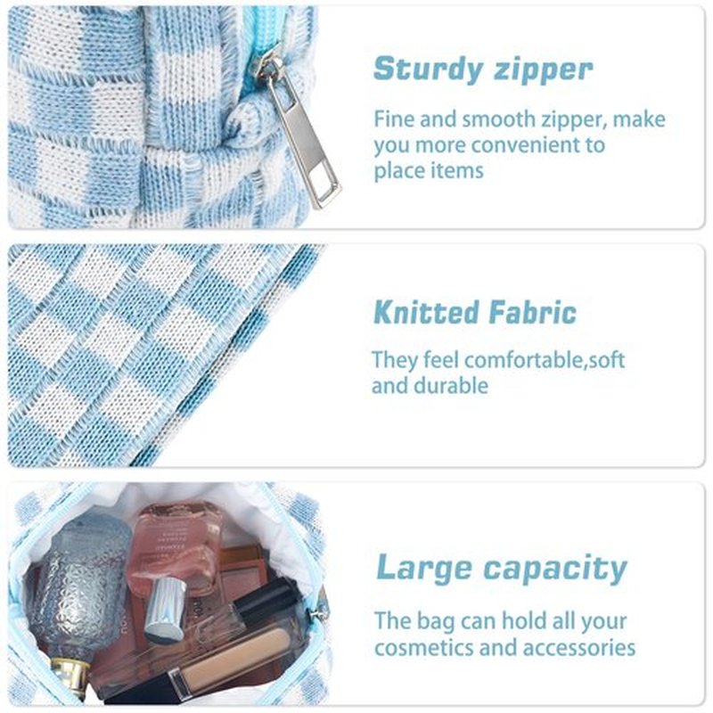 ZLFSRQ 2Pcs Checkered Makeup Bag for Women Travel Medium Small Cosmetic Bag Set Cute Blue Purple Makeup Pouch Purse Zippered Toiletry Bag Organizer Cute Y2K Trendy Aesthetic Makeup Brushes Storage Bag