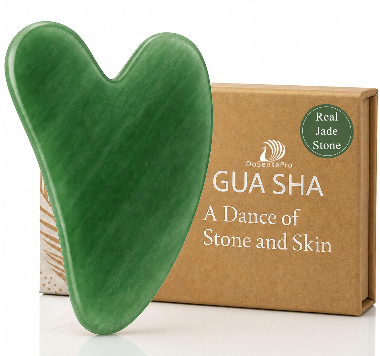 DoSensePro Real Jade Gua Sha Facial Tool, Heart-Shaped Stone, Gift-Boxed