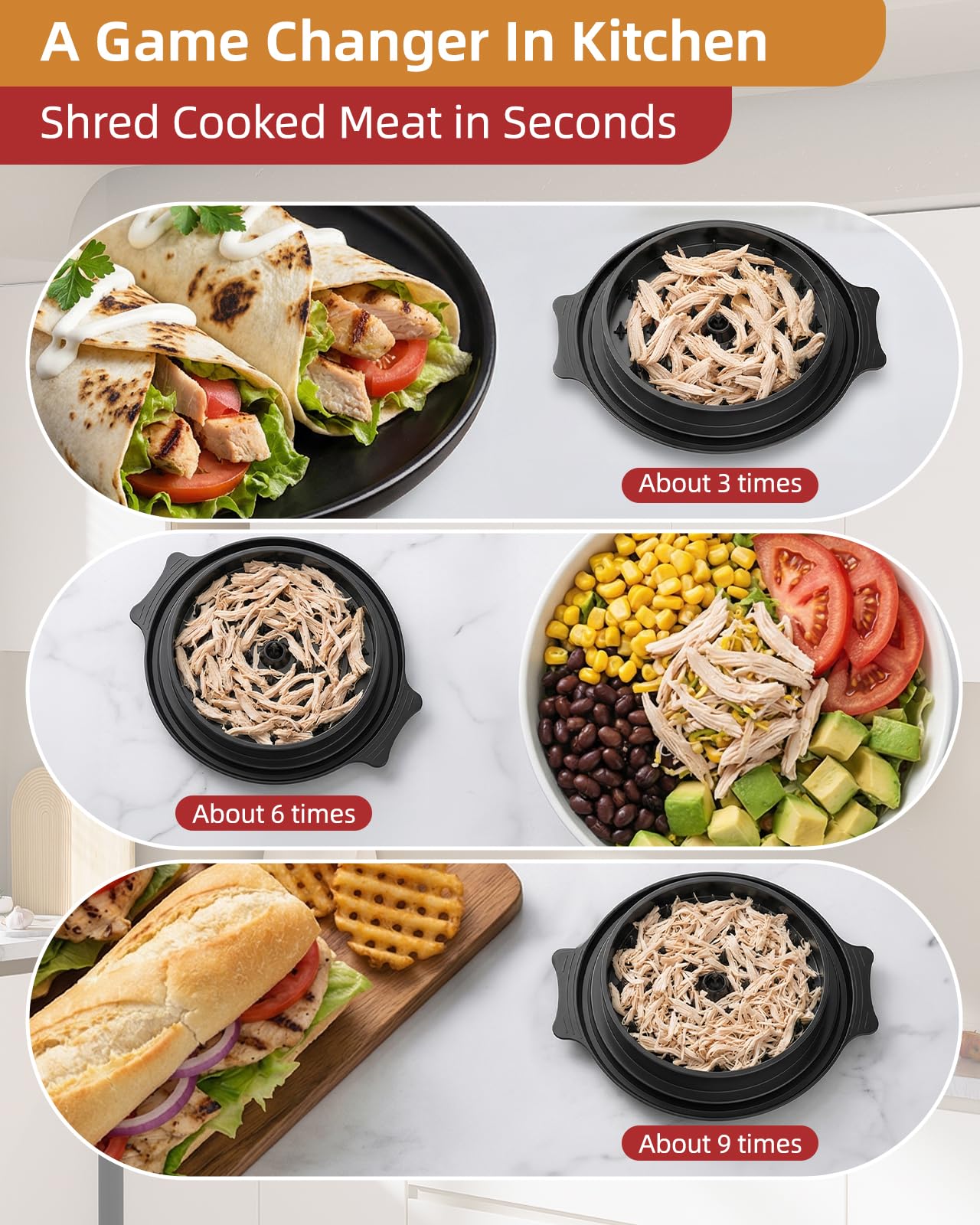 10" Chicken Shredder with Tray, Large Meat Shredder Tool Twist with Brush,BPA Free Meat Grinder, Visible Chicken Shredder Machine, Strong Anti-Slip Strip, Suitable for Pork, Beef, Chicken (Black)
