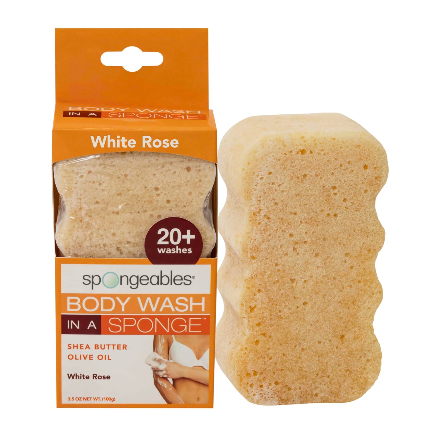 Spongeables Spa Shower Gel in a Sponge, Exfoliator and Moisturizer for the Body, 20+ Washes, Lather Body Wash Infused Sponge, Spa Sponge for Healthy Skin, 3.5 Oz Sponge, White Rose, 1 Count, (Pack of 1)