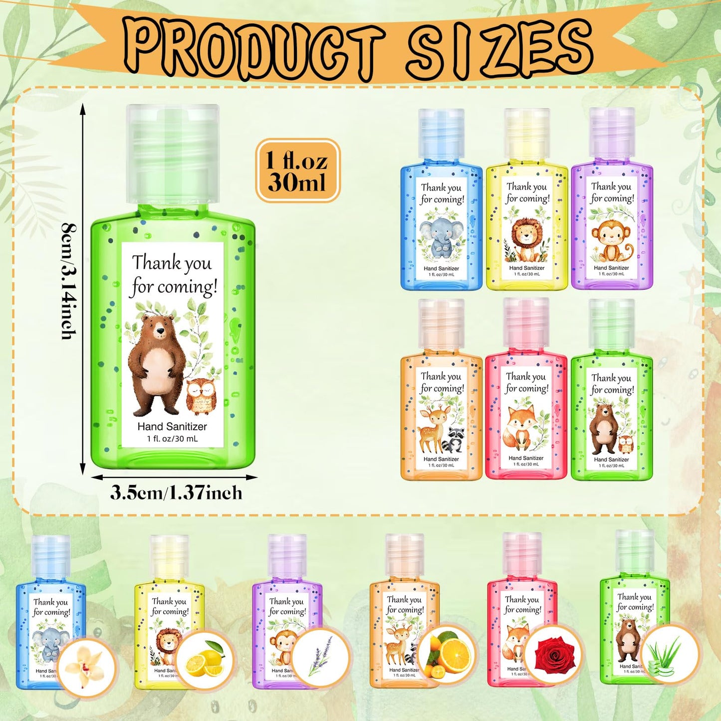 Frienda 24 Pack Mini Hand Sanitizer Bulk Woodland Animal Party Favors Hand Sanitizer Travel Size Woodland Creature Safari Jungle Party Camping Birthday Supplies Thank You Nursery Gifts