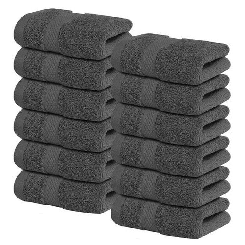 Infinitee Xclusives Premium Wash Cloths for Showering [13x13] – 100% Cotton Washcloths [Pack of 12], Soft and Absorbent Face Towels for Bathroom Wash Clothes, Gym, and Spa |Shadow Grey|