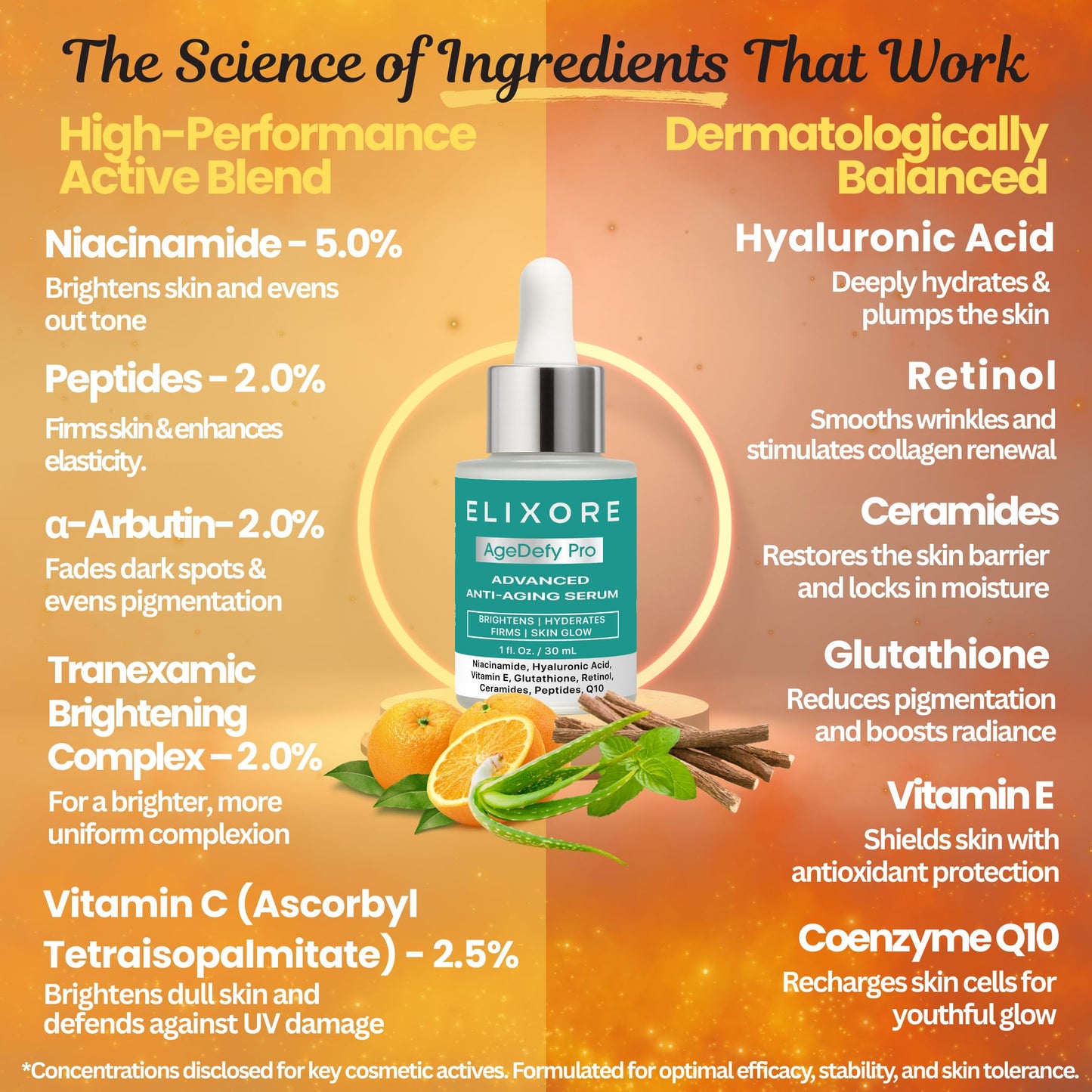 ELIXORE AgeDefy Pro Advanced Anti-Ageing Serum with Peptides & Vitamin C | Face Serums for Wrinkles, Firming & Brightening with Retinol, Niacinamide & Tranexamic Acid | for Mature Skin 30ml
