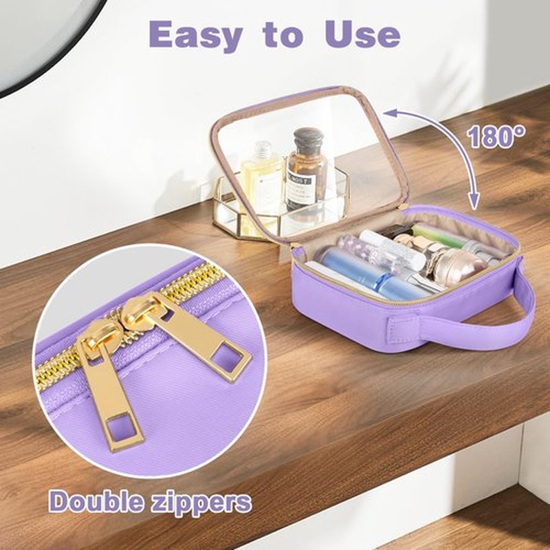 Wedama TSA Approved Toiletry Bag, 3 Pack Clear Makeup Bags with Handles, Quart Size PVC Clear Cosmetic Bags for Women and Men, Carry on Airport Airline Compliant Bag, Purple